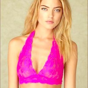 Free People Galloon Halter Neon Pink Bra,Small